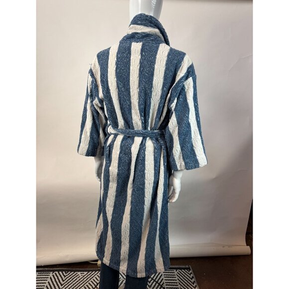Nautica Vintage 80s Blue & White Striped 100% Cotton Robe One Size Made In Turke - Picture 4 of 16